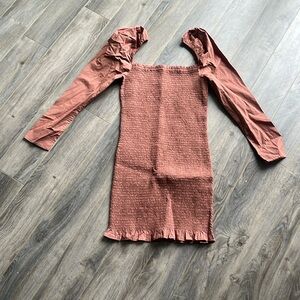 Wilfred Burnt Orange/Brick Maaelys Mini Rouched Long Sleeve Dress